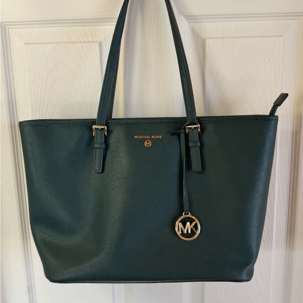 MICHAEL KORS Large Hunter Green Saffiano Leather Shoulder Tote Bag